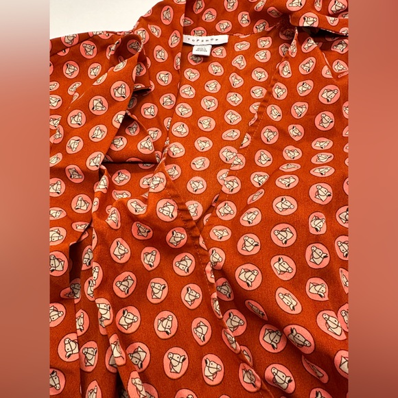 Topshop Horse Coin Print Long Sleeve Midi Dress Coral Womens US 6 UK 10 EUC! - Picture 15 of 15